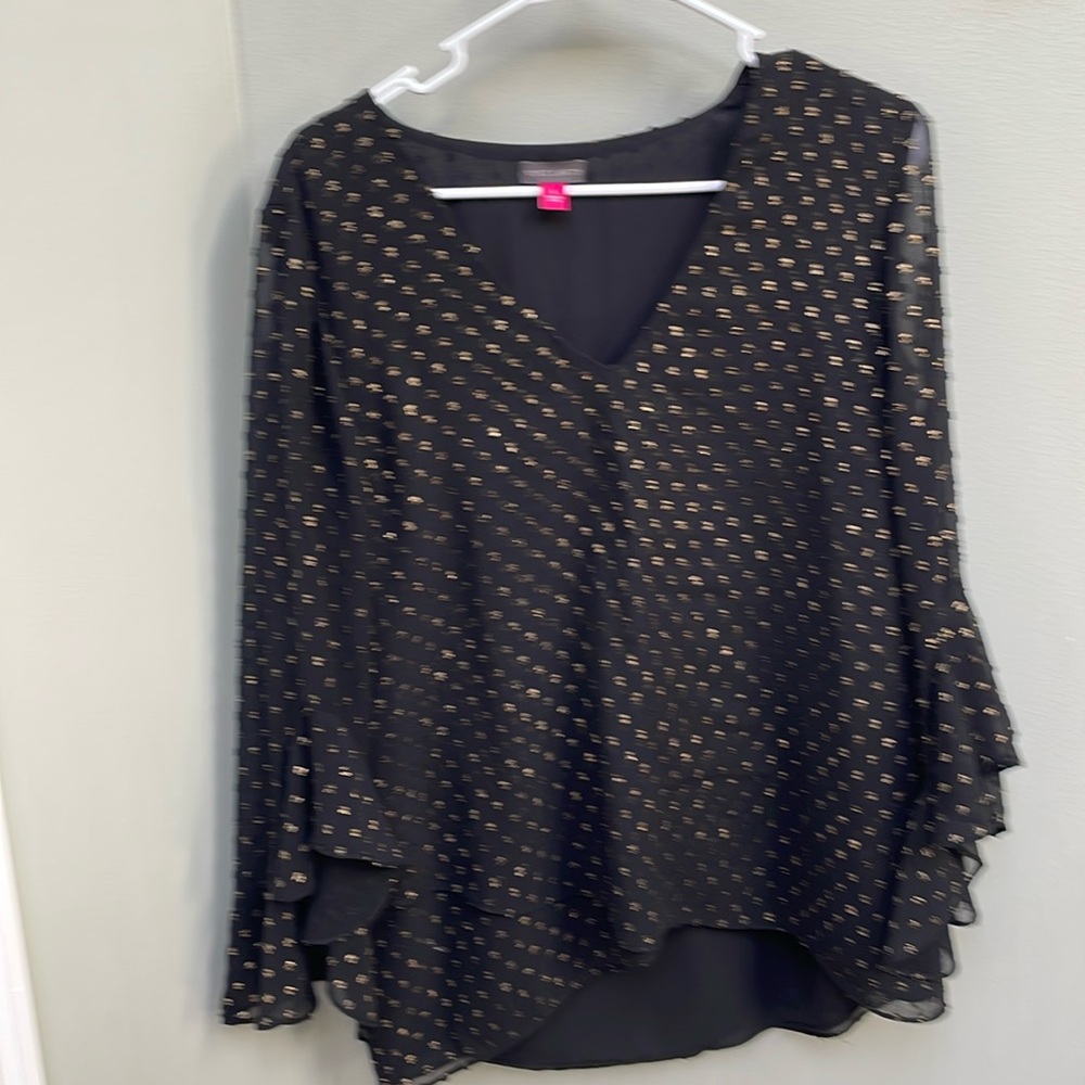 Size Large black and gold blouse with flared sleeves